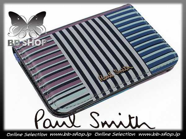 ◆6293◆ポールスミス 新品箱付羊革レザー定期入れ/ストライプ