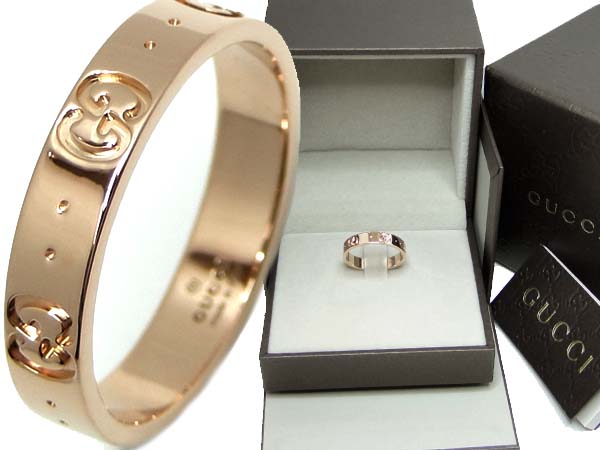 本物新品並GUCCIグッチK18PGアイコンリングGG柄750♯15約14.5号