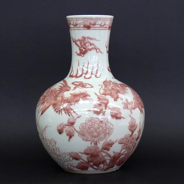 □1FD32068 中国美術 大清雍正年製 壺 ツボ 陶器 白×赤 □(清)｜売買