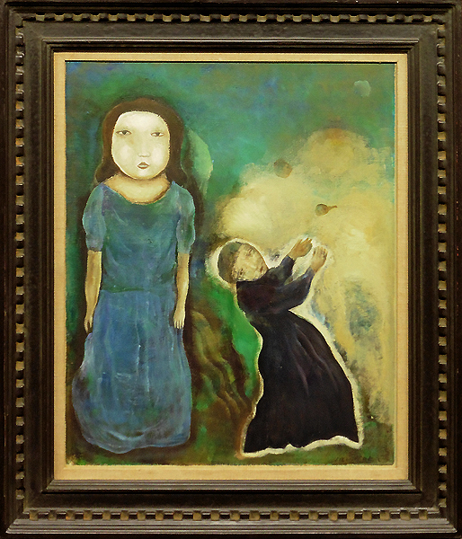 【GLC】宮崎進「芸人の夢」油彩8号多摩美教授 宮崎人物画の逸品!