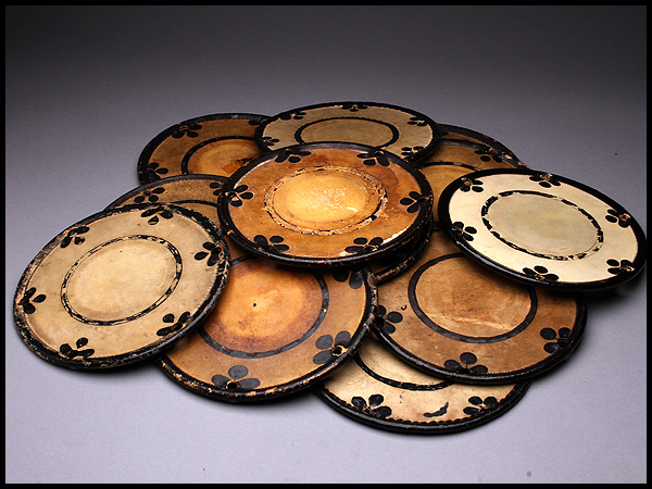 AS464 明治期 小鼓革・花形表皮・裏皮・古革 十三点☆和楽器