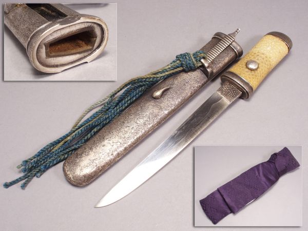 7096. 【極上品】 銀製茶刀 小柄 笄 拵え / 総銀銀一作時代希少