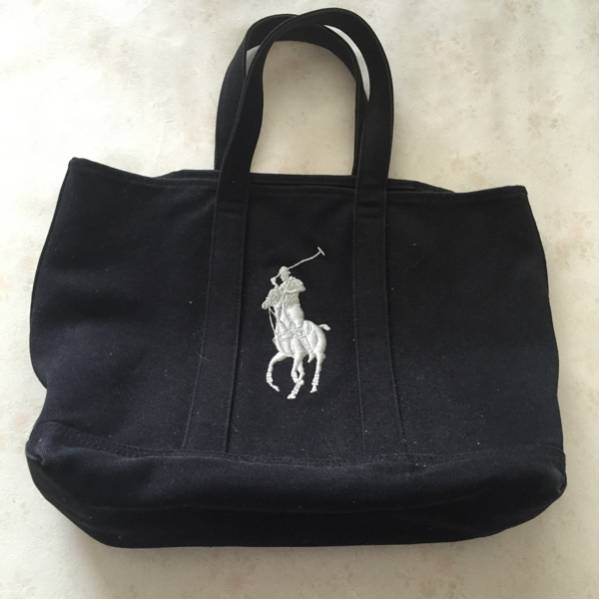 美品ラルフローレン キャンバス スクール ポニー トートバッグ黒 POLO 
