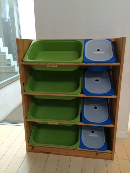 IKEA TROFAST 棚、収納ボックスx8、蓋x4、パイン材、販売終了品