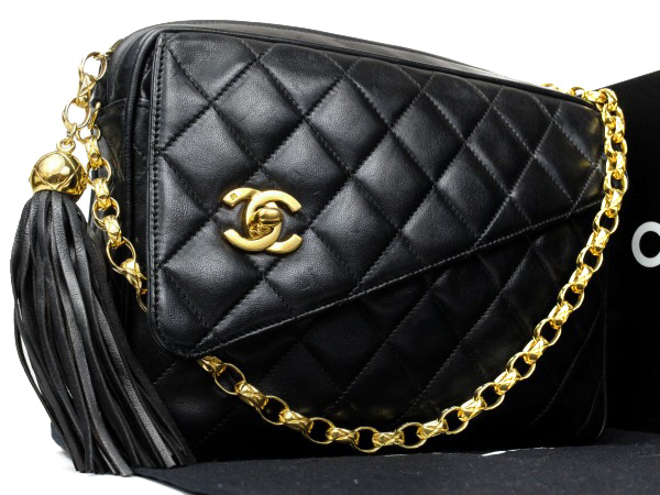 シャネル】フリンジ☆マトラッセ☆チェーンショルダーバッグ黒 CHANEL