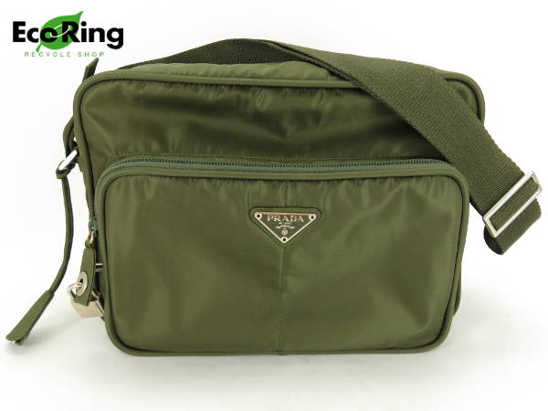1円 美品 プラダ PRADA ナイロン ショルダーバッグ カーキ DF362 1円