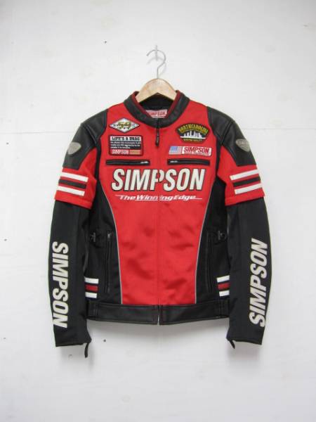 SIMPSON メッシュジャケット 黒/赤 ☆SIMPSON シンプソン メッシュレザージャケット WM 赤×黒 SIMPSON