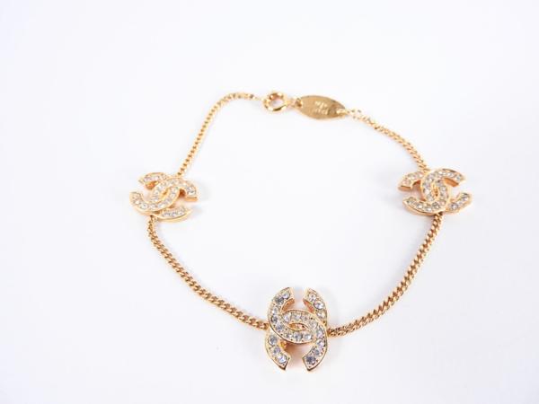 シャネル チェーン ブレスレット ラインストーン ゴールド