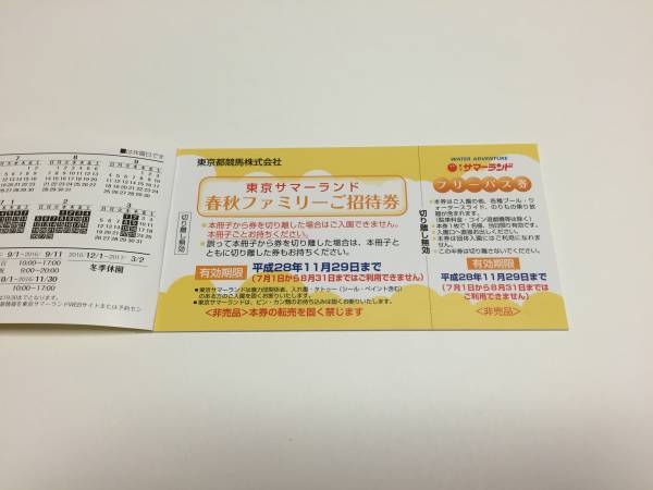 東京サマーランド 株主優待券 東京サマーランド株主優待 東京