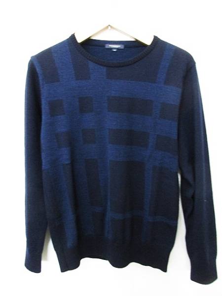 BURBERRY ニット セータ 丸首 長袖 切替 薄手 チェック 黒 M
