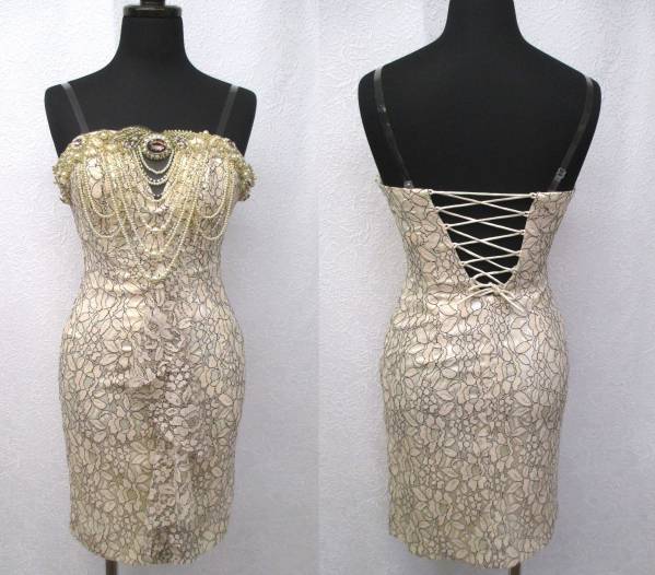 キャバ フラワーレースの豪華ビジューミニベアドレス B品 Alice