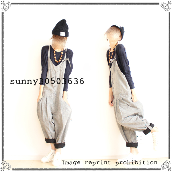 新品★MARNA★グレー綿麻ルーズテーパードオーバーオール★★
