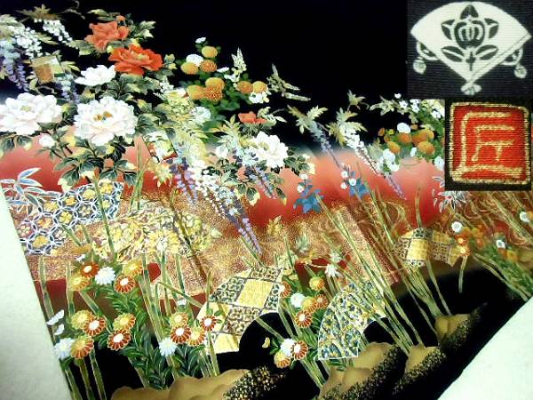 □黒猫□美品/比翼仕立/黒留袖☆螺鈿細工/豪華金箔・刺繍