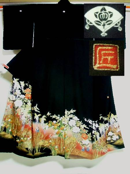 □黒猫□美品/比翼仕立/黒留袖☆螺鈿細工/豪華金箔・刺繍