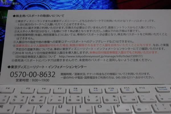 ディズニーリゾート共通券1枚来年6月30日まで有効（株主優待）