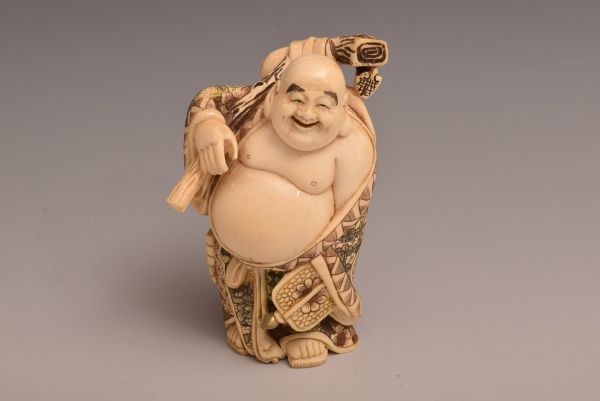 古美術 彫刻 置物 布袋様 置物布袋 布袋様画像 総高11cm 布袋様 木彫り 作家物 菩薩の手