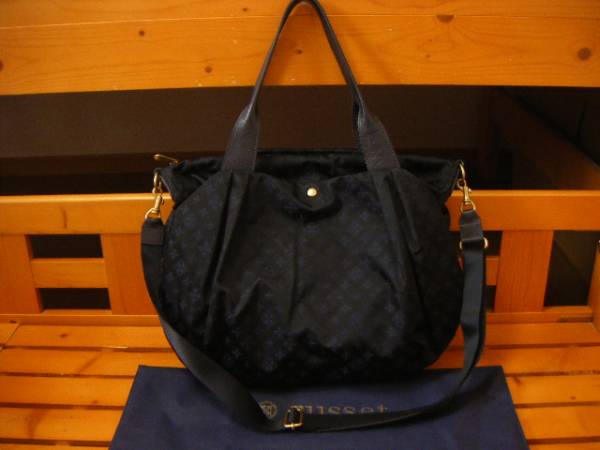 美品ラシット☆3つ口2wayトートショルダー☆ブラック×ネイビー 