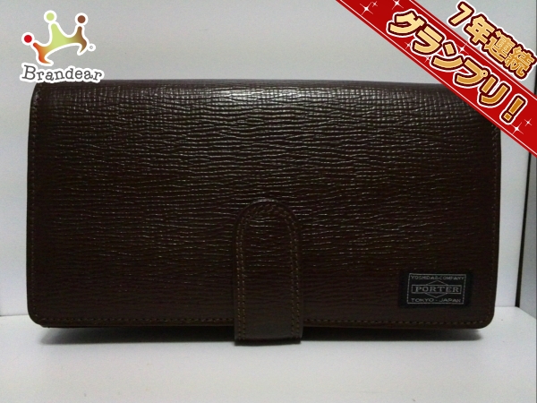 吉田カバン本革 ブラウン 長財布 ポーター 長財布 美品 - ダークブラウン レザー PORTER/吉田 PORTER
