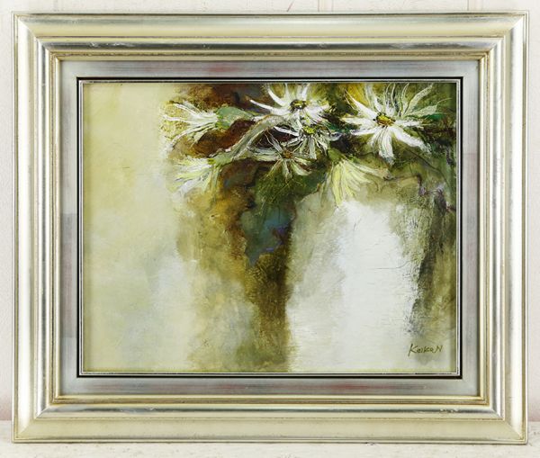 16957k 独立美術協会会友 永里慶子 重厚油彩6号 ガーベラ 花の入札  