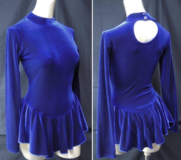 新品 ハイネック スケート レオタード 濃紺 光沢ベルベット M