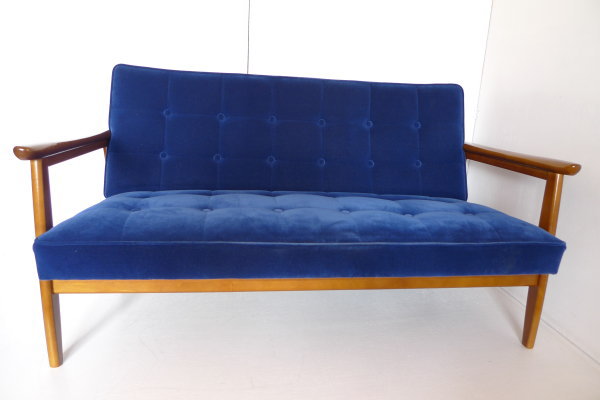カリモク60■Kチェア■2シーター■モケットブルー■Karimoku