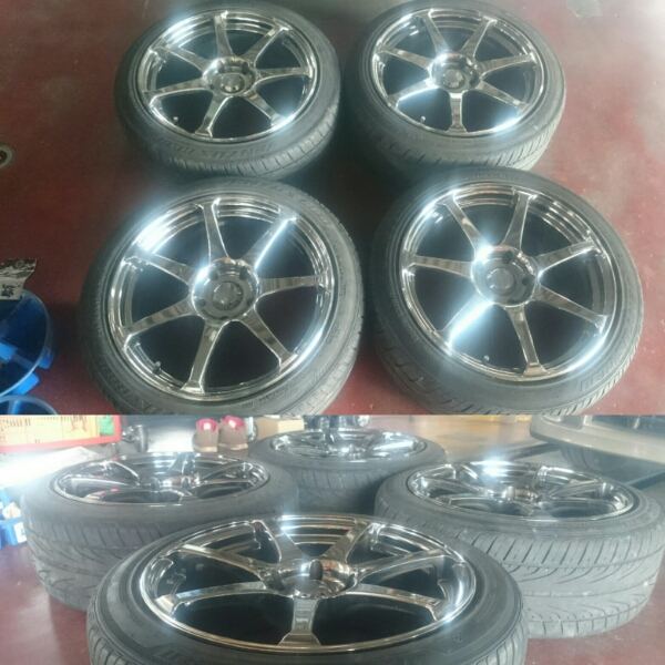 YOKOHAMA model7 メッキ 17×8J +38 4本 HANKOOK 6分山 タイヤ付