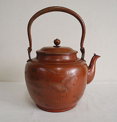 中古　銅瓶　やかん　山川堂　鷺