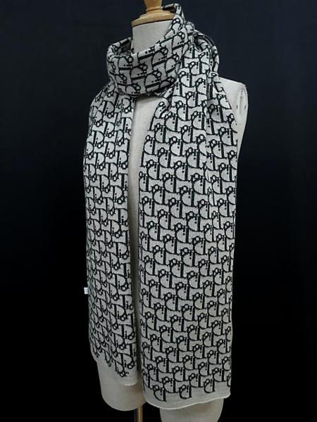 クリスチャンディオール トロッター柄 ストール ◆■ カーキ