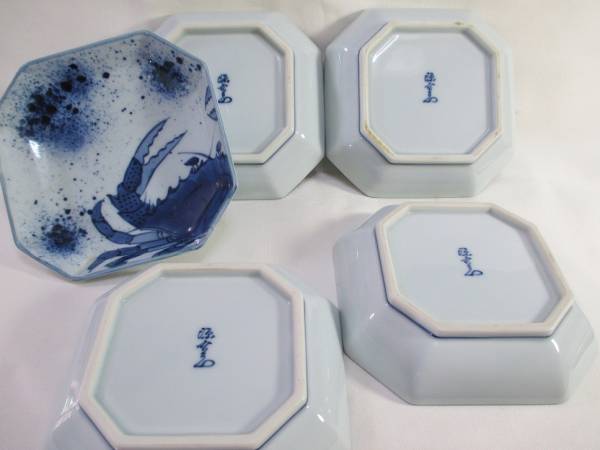 源右衛門窯・蟹絵 方皿　5客　無傷・完品/美品　です。