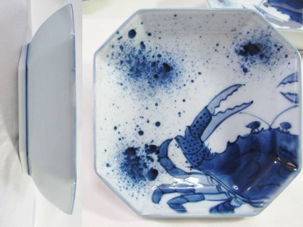源右衛門窯・蟹絵 方皿　5客　無傷・完品/美品　です。