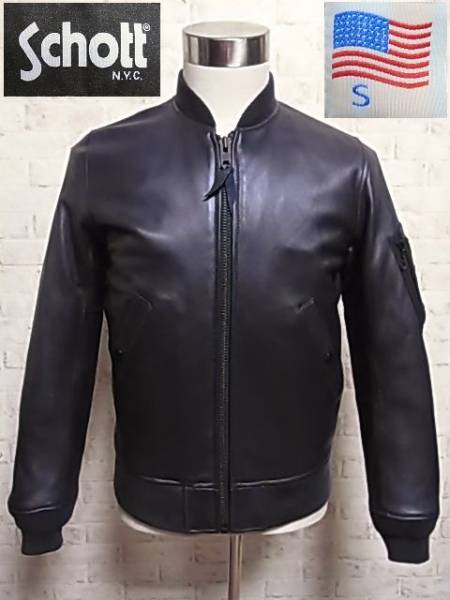 Schott ショット レザー MA-1 フライトジャケット S タイト 紺