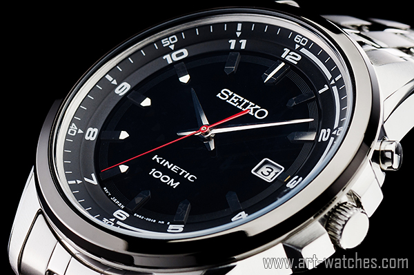 1円セイコーSEIKOキネティック搭載ブラック5連ブレス腕時計