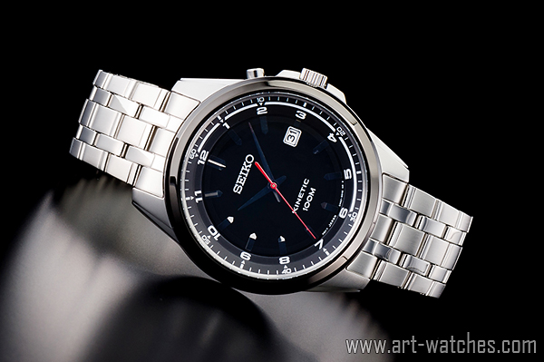 1円セイコーSEIKOキネティック搭載ブラック5連ブレス腕時計