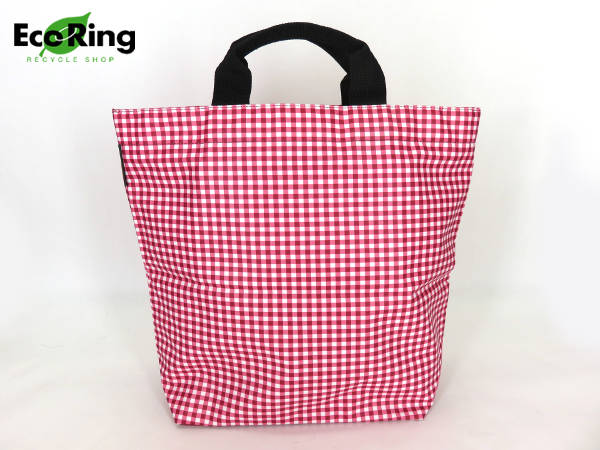 1円 超美品 エルベシャプリエ トートバッグ 赤チェック BU973