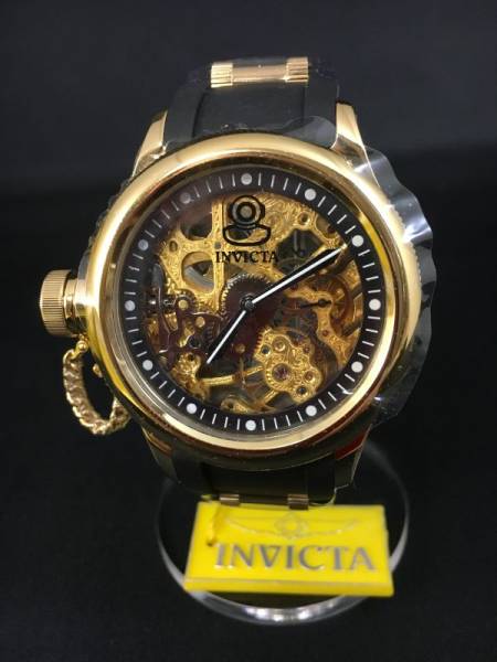 左利きINVICTAインヴィクタ機械式自動巻スケルトンゴールド時計