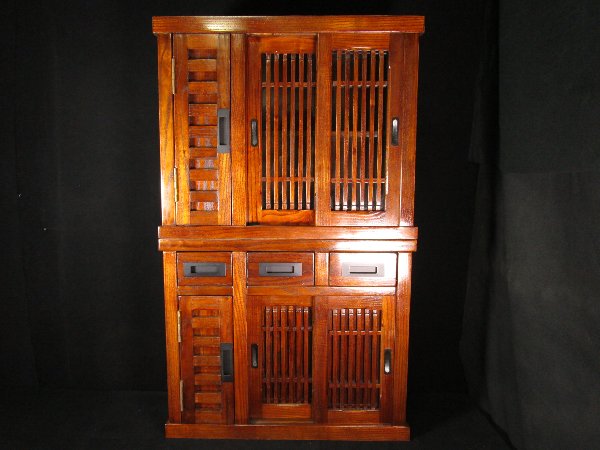 URA]新品/欅(ケヤキ)無垢材豆水屋箪笥/古民具時代和家具骨董