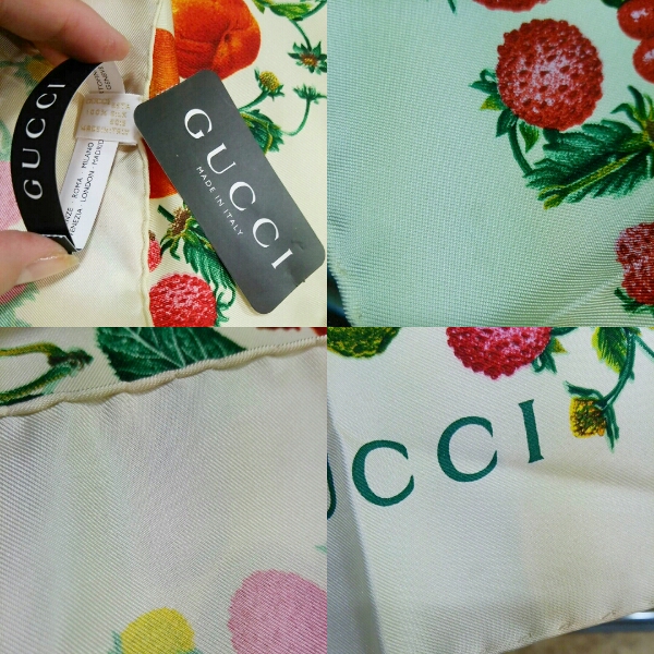 GUCCI☆未使用 タグ付き フルーツ柄 大判スカーフ☆グッチ スカーフ