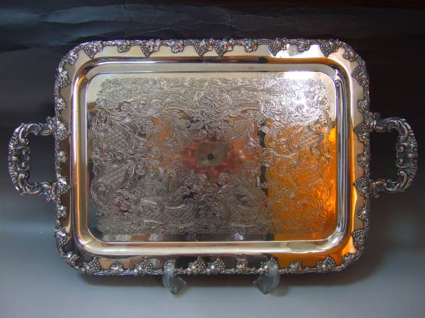 ヴィンテージ 美装飾　純銀ｐ 特大 トレイ　サルヴァ 大皿