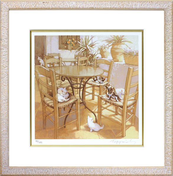 笹倉鉄平 版画 猫 キティオンチェアー シルクスクリーン癒し絵画