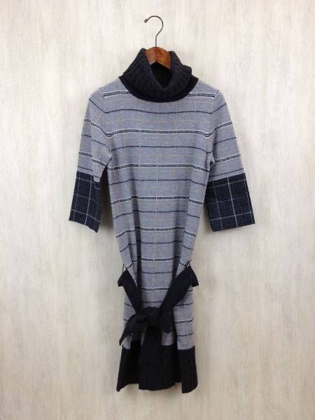 DIANE von FURSTENBERG◆半袖ワンピース/M/ウール/GRY/チェック