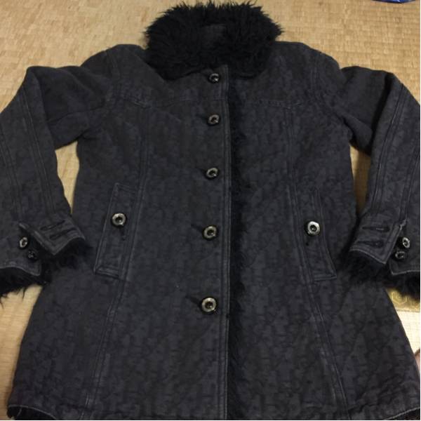 ヒスミニ 130cm 中古 ファー 裏ボア HYSロゴ総柄 ハーフコート