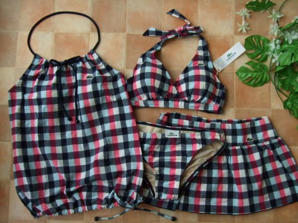 新品●ラコステ●LACOSTEチェックビキニタンキニ・水着11号Ｌ紺