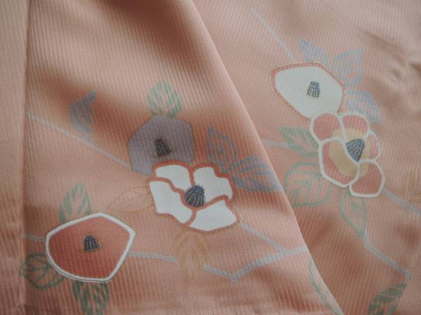 【正絹・椿】丈159・仕付け付き・未使用・美品