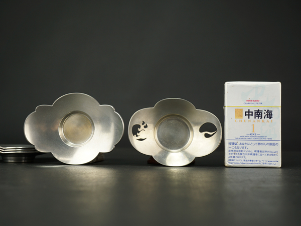 古錫 煎茶道具 茶托 茶道具 : 吉村志扛（造）純錫小判形托子