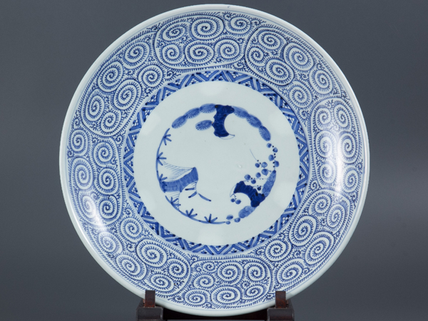 Yahoo!オークション 【五】伊万里染付蛸唐草文大皿 径47cm 江戸後期