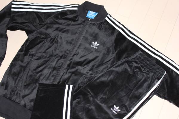 アディダス ベロアジャージ セットアップ M ブラック