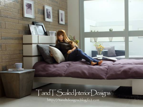 1/6ドールハウス『木目ラインの寝室家具&小物セット』ミニチュア