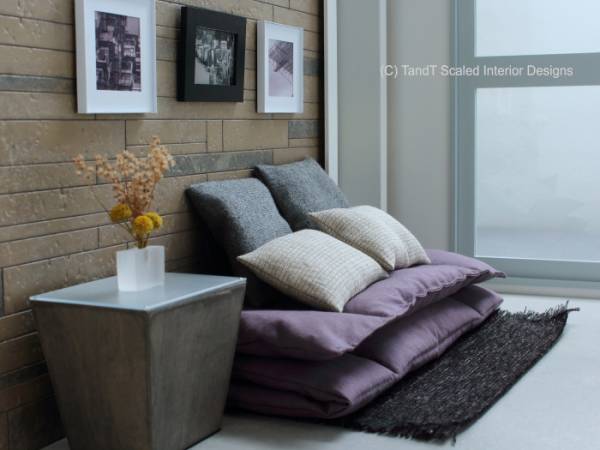 1/6ドールハウス『木目ラインの寝室家具&小物セット』ミニチュア