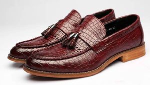 新作メンズビジネスシューズ鰐柄フリンジワイン26.5cm