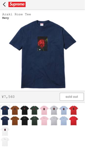 supreme araki rose tee アラーキー 荒木経惟 水原希子 navy M